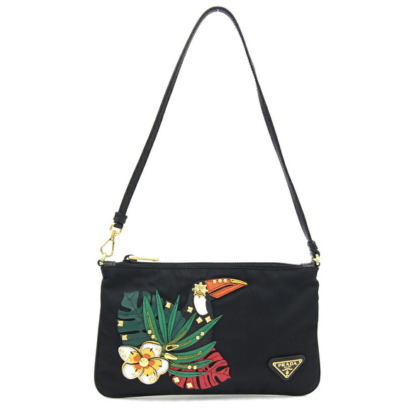 Prada Bag Shoulder Black Pouch Studs Leather Nylon Pelican Accessory - Picture 1 of 6